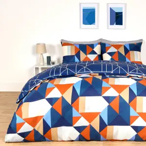 Duvet Cover Bedding Set Pillowcase Geometric Reversible Quilt, Rust - King