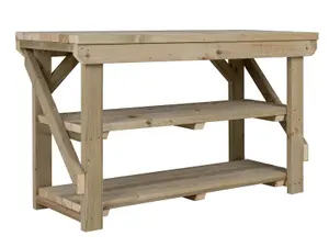 Indoor/outdoor workbench pressure treated station (H-90cm, D-64cm, L-90cm) with double shelf