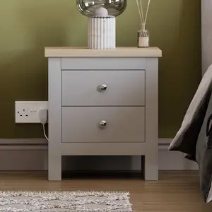 Morley 2 Drawer Bedside Table Grey