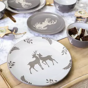 Set of 4 Grey Stag Stoneware Dinnerware Christmas Bowls