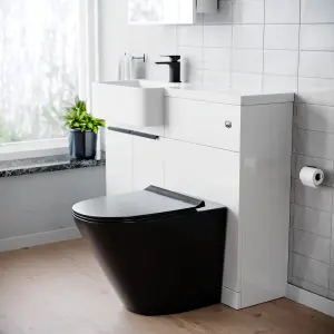 Nes Home 1000mm LH Basin Vanity Black Handles, WC Unit & Round Black BTW Toilet