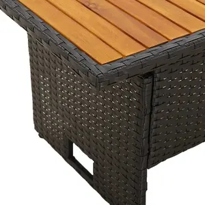 Berkfield Garden Table Black 100x50x43/63 cm Solid Wood Acacia&Poly Rattan