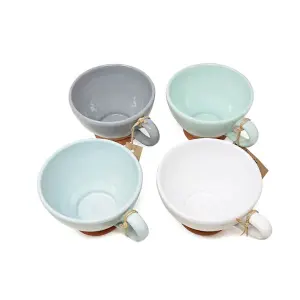 Rustic Pastel Half Dipped Terracotta Kitchen Dining Mixed Set of 4 Breakfast Cups (Diam) 14cm