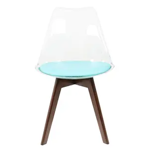 Soho Clear and Aqua Plastic Dining Chair with Squared Dark Wood Legs