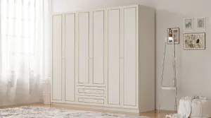 MARIE 6 Door 2 Drawer Gold White Wardrobe