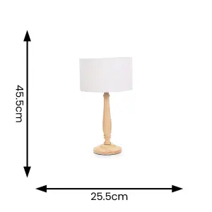 ValueLights Victoria Traditional Light Wood Candlestick Table Lamp with White Drum Shade