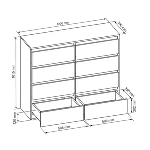 Helen 8 Drawer 120Cm W Double Drawers Anthracite/Lancelot oak