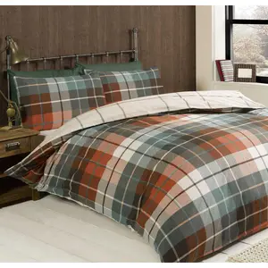 Check Flannel Argyle Duvet Cover with Pillowcases Terracotta / Super King + 2 Standard Pillowcases