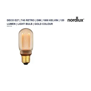 Nordlux Deco E27 T45 Retro Dim 1800 Kelvin 120 Lumen Light Bulb In Gold