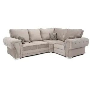 Milan 4 Seater L Shaped Corner Sofa Full Back Chesterfield Arms Mink Right Hand Facing