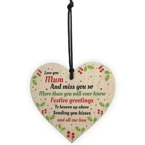 Handmade Mum Memorial Christmas Tree Decoration Wooden Heart Mum Memorial Plaque