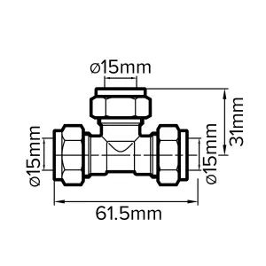 Plumbsure Brass Compression Equal Tee (Dia) 15mm x 15mm x 15mm