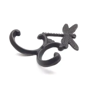 Oakcrafts - Antique Cast Iron Dragonfly Double Robe Hook - 130mm High