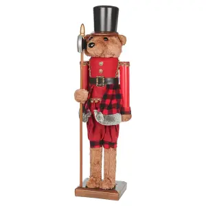 URBNLIVING 75cm Height Christmas Bear Nutcracker Soldier Keepsake Classic Xmas Ornament Luxury Figurine