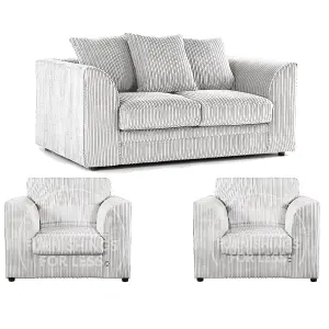 Luxor Jumbo Cord 2 + 1 + 1 Fabric 3 Piece Sofa Suite - Scatter Back Silver