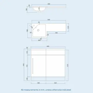 Nes Home 900 mm White LH Basin Sink Vanity Cabinet WC Unit BTW Toilet Melbourne