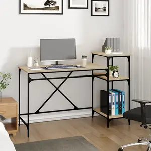 Berkfield Desk with Shelves Sonoma Oak 135x50x90 cm Engineered Wood&Iron