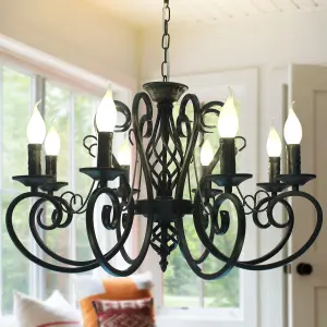 Garwarm French Country 8 Lights Candle Iron Black Industrial Vintage Chandelier