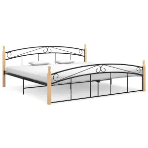 Berkfield Bed Frame Black Metal and Solid Oak Wood 200x200 cm