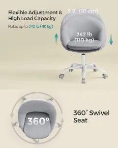 SONGMICS Office Chair, Swivel Chair, Desk Chair, Velvet, Foam Padding, Adjustable Height, for Home Office, Study, Dove Grey