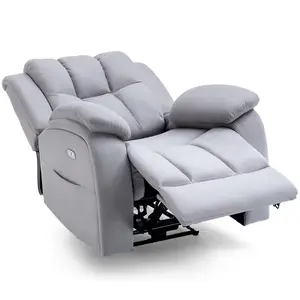 Electric Powered Recliner Chair With USB Charger And Pocket Storage In Leather-Look Grey Technology Fabric