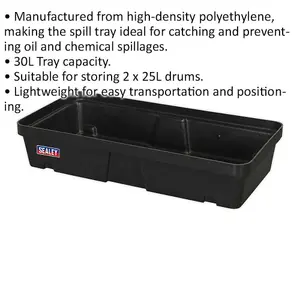 30L Spill Tray - Suitable for Storing 2 x 25L Drums - High-Density PE Plastic