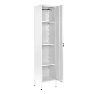 White Metal Tall 3 Shelve Locker Cabinet, 1 Door Wardrobe Storage Cupboard for Home or Office