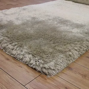 White Easy to clean Plain Handmade , Luxurious , Modern , Plain , Shaggy , Sparkle Rug for Living Room, Bedroom - 140cm X 200cm