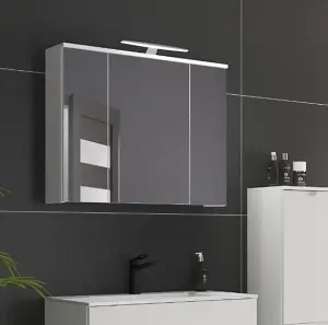 White Bathroom Mirror Cabinet 80cm Wall 800 Storage Unit LED Light 3 Door Spice