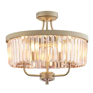 Luminosa Ascoli 3 Light Ceiling Semi Flush Champagne Paint & Rose Pink Cut Glass