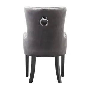 Single Windsor Knocker Back Dining Chairs Velvet Dining Room Chair w/ Armrest, Dark Grey