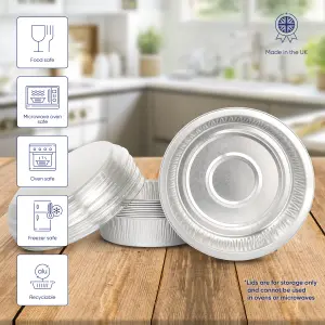 10 Pk Coppice Small Round Aluminium Foil Pie Dish with Plastic Lid for Baking, Serving & Food Storage 15 x 4cm