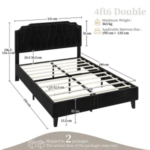 Yaheetech Black 4ft6 Double Upholstered Bed Frame with Button-Tufted Adjustable Headboard and Wooden Slat Support