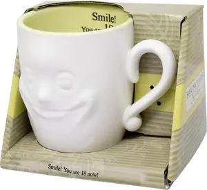 Smiling Face Mug Tea Coffee Ceramic Cup Gift Set Fine China Novelty New 3D  Birthday Message 18 Year Old