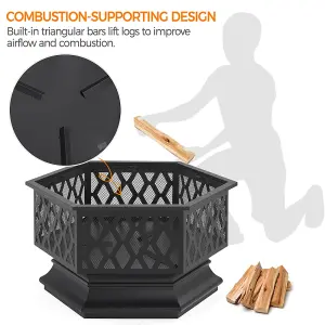 Yaheetech Hex-Shaped Fire Pit with Spark Screen and Poker