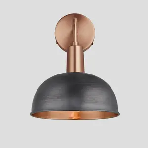 Industville Sleek Dome Wall Light, 8 Inch, Pewter & Copper, Copper Holder