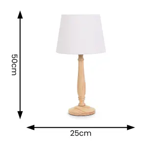 ValueLights Victoria Traditional Light Wood Candlestick Table Lamp with White Tapered Shade - LED Bulb Included