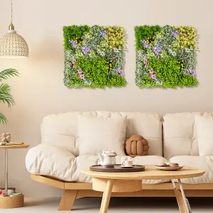 COSTWAY 2 Pack Square Artificial Foliage Wall 50 x 50 cm Faux Plant Wall Decoration