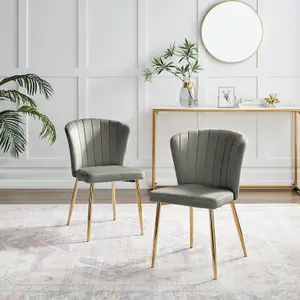 Furniturebox UK Dining Chair - 2x Danica Pale Grey Velvet Upholstered Dining Chair Gold  Legs - Modern Meets Vintage Glam