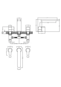 Square Deck Mounted 3 Tap Hole Bath Filler Tap - Chrome