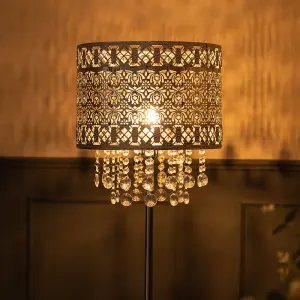 ValueLights Enna Silver Moroccan Style Floor Lamp with Acrylic Jewel Droplet Drum Lampshade - Bulb Included