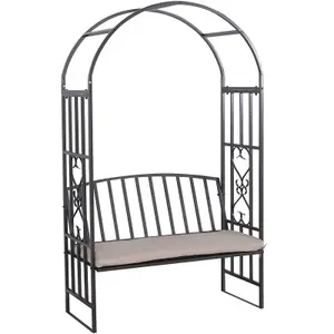 Garden Metal Black Rose Arch Trellis Climbing Plant With Bench Pergola Arbour