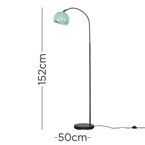 ValueLights Designer Style Dark Grey Curved Stem Floor Lamp With Pale Blue Dome Shade Complete With 6w LED GLS Bulb In Warm White