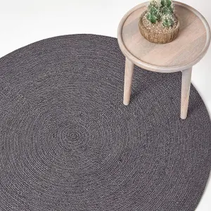 Homescapes Grey and Black Melange Braided Rug, 150 cm Round