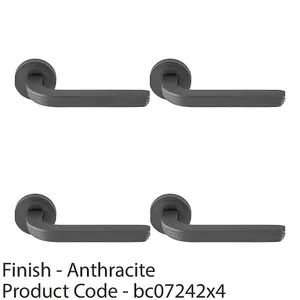 4 PACK - Premium Art Deco Door Handle Set - Anthracite Grey Reeded Lever on Round Rose