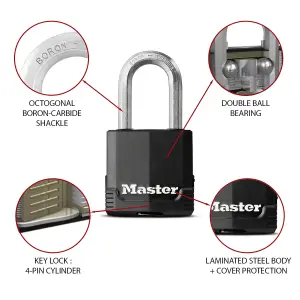 Master Lock Excell Heavy duty Laminated Steel Black Open shackle Padlock (W)49mm