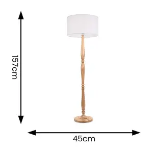 ValueLights Victoria Traditional Light Wood Candlestick Floor Lamp with White Drum Shade - LED Bulb Included