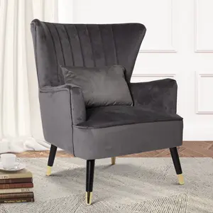 Velvet Dark Grey Camila Accent Wingback Chair