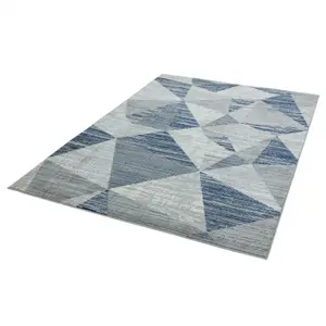 Block Blue Chequered Geometric Jute Backing Rug for Living Room Bedroom and Dining Room-200cm X 290cm