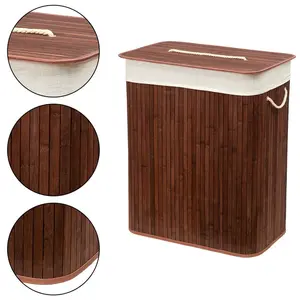 Rectangular Bamboo Laundry Basket-Natural With Div Bamboo Laundry Hamper with Handles Brown / 60" H x 32" W x 52" D